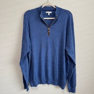 Peter Millar Sweater Mens XL Blue Merino Wool Quarter Zip Preppy Office